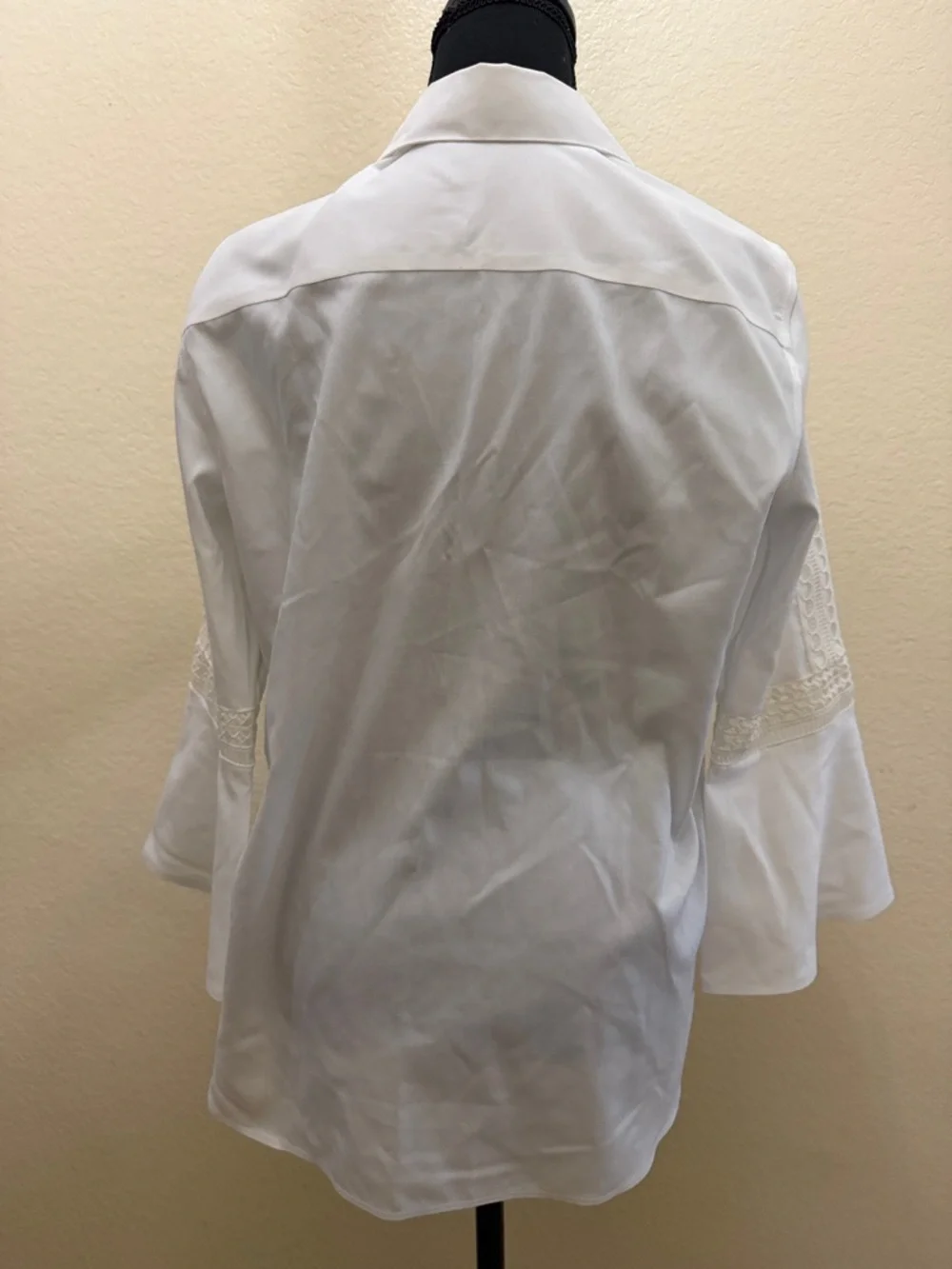 White Button-Front Blouse with Crochet Trim Sleeves - Picture 3 of 3